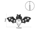 Clou d'oreille chauve-souris noir en acier inoxydable avec cristaux et largeur de 13,2 mm - Chauve-Souris Goutte Noire