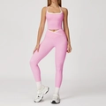 Ensemble de yoga rose avec haut licou à bord blanc et legging à taille en V - S / Haut et Bas (5009/9253) / Ensemble Pantalon / Rose Sakura