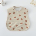 Waterproof baby bib in beige with bear print and food catcher pocket on white background - Pu Bib (double-layered Pocket) - All-over Print Of Korean Bear / One Size