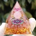 Handmade Orgone energy pyramid with rose quartz sphere and pink crystal stones - Pink Ball Strawberry Quartz / Small
