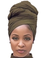 Solid olive green stretchy jersey headwrap for women featuring a stylish multi-layered design - One Size / Army Green