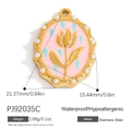 Pendentif ovale en acier inoxydable avec tulipe en émail rose et bordure perle - Style Tulipe Rose (PJ92035C) / Or