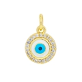 18K vergoldeter Evil Eye Anhänger mit blauem Emaille und Zirkonia Mikropavé - Weißes Auge Rund