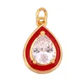 Golden teardrop pendant with red enamel border and clear pear-cut zircon stone - Teardrop-Red