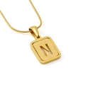 18K gold-plated stainless steel necklace featuring a matte rectangle pendant with letter N - Letter N
