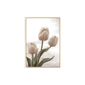 Modern Nordic unframed poster featuring three white tulips in a minimalist wood frame - Style B