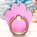 Close-up of pink cat claw metal phone ring holder with a polished golden grip - Cat Paw Silver Border Pink