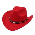 Red western cowboy felt hat featuring vintage silver concho studs and leather band - M (56-58cm) / Ethnic Metal Decoration / Red