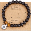 8mm matte black agate and tiger eye beaded bracelet with vintage compass charm - Compass 023 Matte Tiger Eye No Card