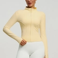 Slim fit light yellow yoga jacket with stand collar and thumbholes for workout - S / Sunny Yellow