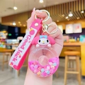Pink My Melody quicksand keychain featuring a liquid doughnut pendant and silicone strap - Donut Quicksand - Pink Rabbit