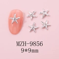 Macro detail of silver hollow starfish nail charms with rhinestones, size 9x9mm - MZH-9856 (9*9mm)
