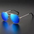 Modern polygonal pilot sunglasses with silver metal frame and blue mirrored lenses - Silver Frame Ice Blue Lens