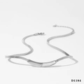 Macro shot of silver stainless steel snake chain necklace with flat geometric pendant - Metal Geometric Style / Silver (D1184)
