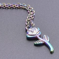 Rainbow stainless steel rose pendant necklace with colorful metallic gradient finish - Necklace / Rainbow