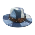 Vintage patchwork denim cowboy hat with rhinestone heart buckle and brown band - One Size / Light Blue (M Denim Large Heart)