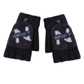 Dark gray knitted convertible mittens for men featuring blue Sport embroidery and buttons - L / Sporty Black