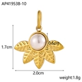 Gold stainless steel sun pendant with white pearl inlay and precise size measurements - Flower Leaf Gold With White Pearl (AP41953B-10)