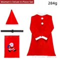 Women's 4-piece gold velvet Santa costume with hat, belt, and gift bag - Dress With Bag / Gold Velvet Women's