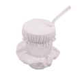 White fabric drink cover scrunchie set on a glass with straw for drink safety protection - White