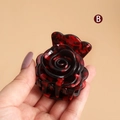 Acrylic hair claw clip featuring a 3D dark red and black rose flower design for women - Style H1240 / Red Black Tortoiseshell