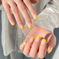 Faux ongles French manucure jaune minimaliste avec finition brillante forme carrée - Style français jaune (JP1498)