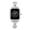 Square silver watch for women with black dial and unique link strap on white background - Small Chain Style / Silver Black