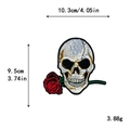 Skull with rose embroidered DIY iron-on patch measuring 10.3cm x 9.5cm for clothing - 10641-Flower Biting Skull