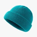 Winter teal acrylic knit beanie hat with classic cuffed design in a minimalist style - One Size / Teal Blue