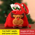Christmas reindeer gift bag in red velvet for apples and candies, size 24x20cm - White Rim Reindeer