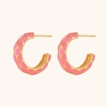 Pink quilted enamel C-shaped stud earrings with 18K gold plated stainless steel - Quilted Enamel Hoop Earrings - Pink