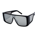 Oversized square sunglasses with glossy black frame and reflective gray lenses - Black Frame Silver Mirror Lens C4