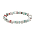 Christmas beaded bracelet with white pearls and red-green polymer clay discs - 006-Pearl Mixed Color Disc