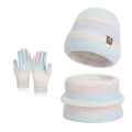 Winter knit 3-piece set with hat, scarf and gloves in soft pastel blue and pink stripes - Three-Piece Set / Multicolor