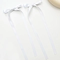 Detail of white satin ribbon bow hair clips with long elegant dangling streamers - White (1 Pair)