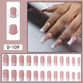 Long square French press-on nails with pink base, white tips and delicate pearl accents - French Long Square Pearl Style (D-109) / 24 Pcs/Set