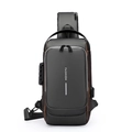 Men's crossbody sling bag in dark grey and brown with USB port and security lock - Gray and Brown