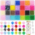 28-grid storage box with colorful 6mm ABS pearls and elastic cords for DIY jewelry making - 6mm Round Beads (No Accessories) / Style 5# (28 Colors Approx 1960pcs)