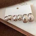 Three pairs of vintage silver earrings including twisted and polished minimalist designs - 64# Steel Needle - Silver (6-Piece Set)