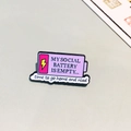 Social battery empty enamel pin in purple finish with pink lightning bolt icon - Purple Reading Battery