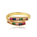 Macro shot of 18K gold plated rainbow zircon ring with multicolor baguette cut stones - Style 5 Gold