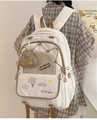 Minimalist white school backpack with brown accents and cute cartoon coin purse for girls - Off White