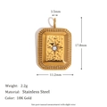 18K gold plated stainless steel rectangle pendant with starburst pattern and stone - Retro Eight-pointed Star Texture Pendant