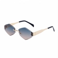 Frameless hexagonal sunglasses with blue-pink gradient lenses and gold metal frame - C4 Blue Yellow (XN)