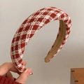 Gepolstertes Stirnband aus rot-weiß kariertem Tweed-Stoff mit Schwammfüllung - Rot Weiß Karo Tweed Vintage Stil