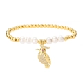 Pulsera elástica de cuentas doradas y perlas con colgante de loro con cristales - Estilo Loro