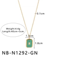 18K vergulde roestvrijstalen ketting met groene steen en kristallen hanger - Rechthoekige Groene Malachietstijl (NB-N1292-GN)