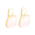 Elegant gold-plated earrings featuring iridescent mermaid pearl stones on white background - Golden Square Iridescent Pearl Style (KE109218-HM)
