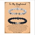 Couples beaded bracelets set with white marble and black matte beads on a gift card - Boyfriend Style (With Card)