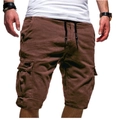 Detail van heren cargo shorts met trekkoord in de taille en grote zijzakken - S / Bottoms / Bruin